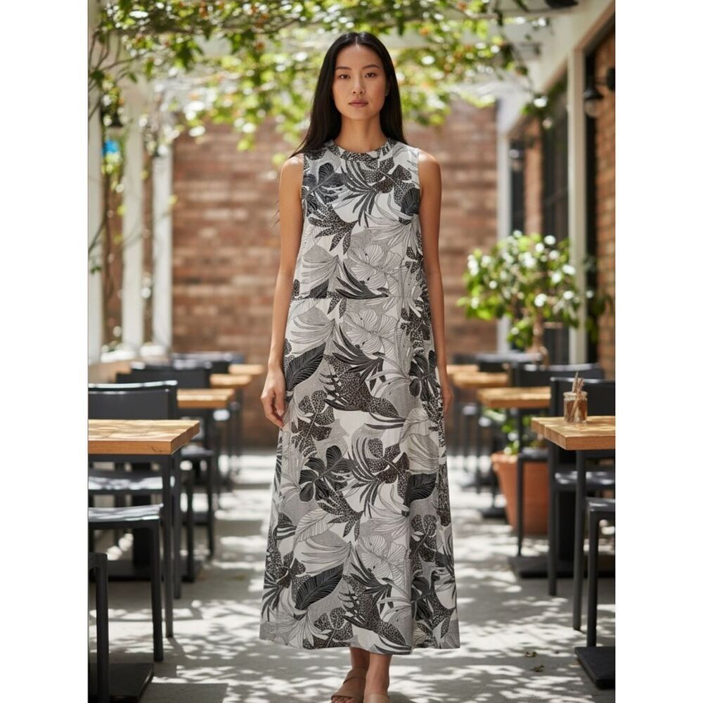 Chico's Palm Print Sleeveless Maxi Dress Chicos Size 3 NWT